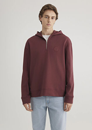 Yarı Fermuarlı Bordo Sweatshirt 0S10305-70396
