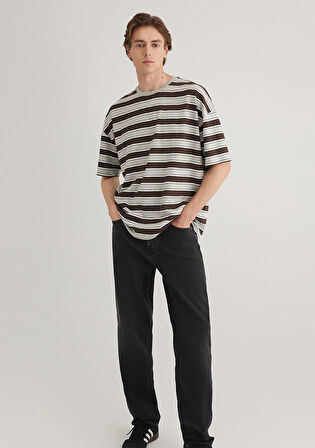 Çizgili Gri Tişört 0612478-80196