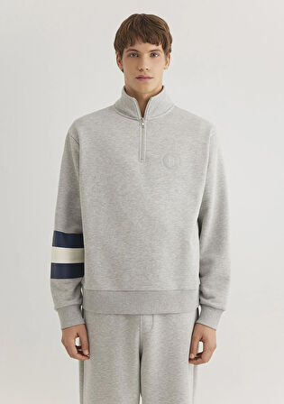 Mavi Logo Nakışlı Yarı Fermuarlı Gri Sweatshirt 0S10307-80196