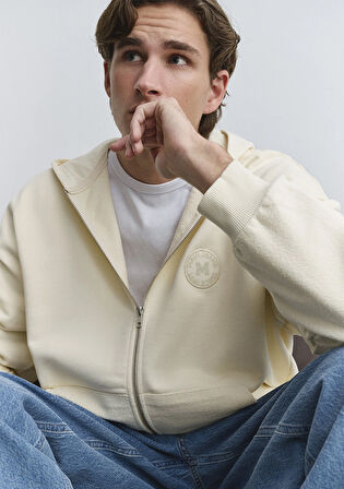 Kapüşonlu Fermuarlı Bej Sweatshirt 0S10306-70055