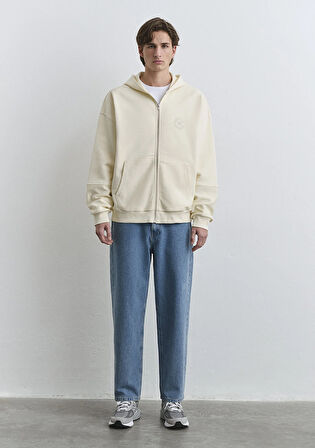 Kapüşonlu Fermuarlı Bej Sweatshirt 0S10306-70055