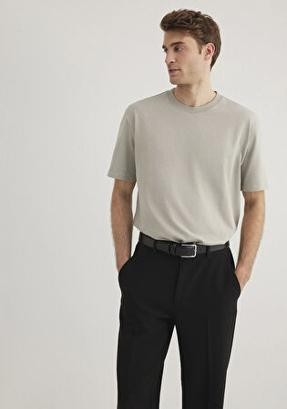 Bisiklet Yaka Gri Basic Tişört 0611596-70100