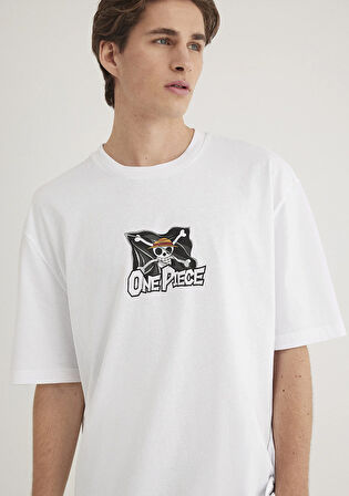 One Piece Baskılı Beyaz Tişört 0612563-620