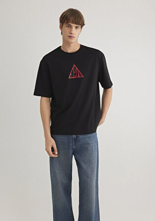 Mavi Baskılı Siyah Tişört 0612524-900