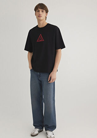 Mavi Baskılı Siyah Tişört 0612524-900