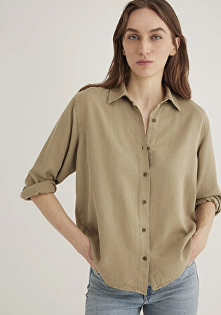 Keten Karışımlı Yeşil Tencel Gömlek 1211046-70361