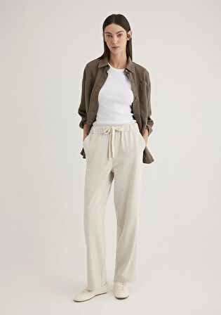 Beli Bağcıklı Bej Pantolon 1010945-35043