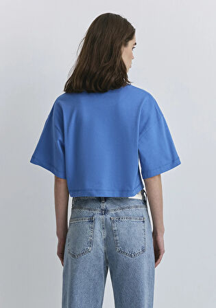 Mavi Patch Logo Baskılı Mavi Crop Tişört 1612892-70885