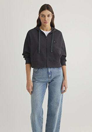 Fermuarlı Siyah Sweatshirt 1S10297-70087