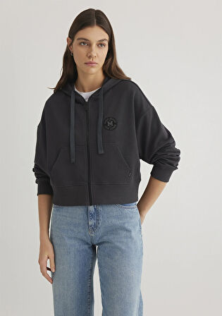 Fermuarlı Siyah Sweatshirt 1S10297-70087