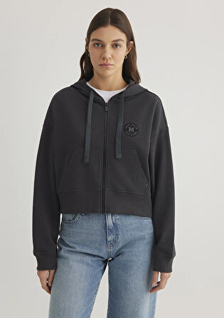 Fermuarlı Siyah Sweatshirt 1S10297-70087
