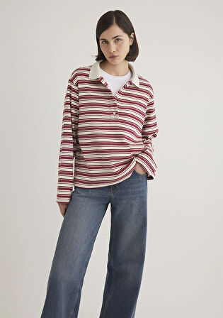 Çizgili Bordo Polo Tişört 1612900-70430