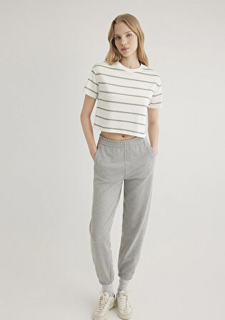 Yeşil Çizgili Crop Tişört 1612260-89333