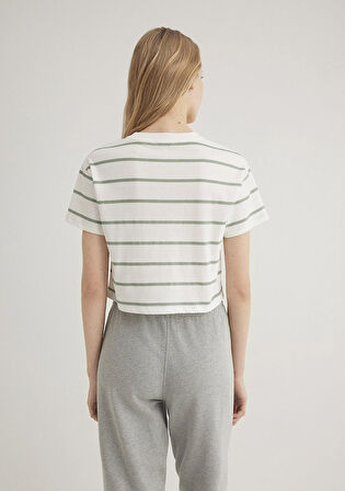 Yeşil Çizgili Crop Tişört 1612260-89333
