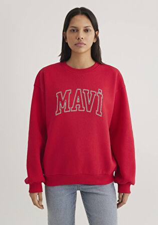 Mavi Logo Baskılı Kapüşonlu Kırmızı Sweatshirt 1611192-70467