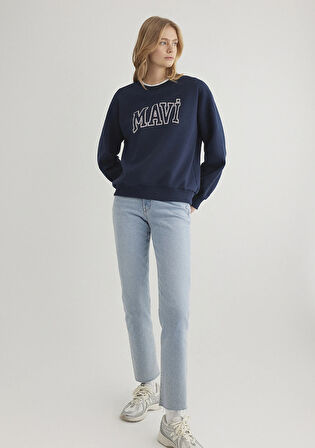 Mavi Logo Baskılı Kapüşonlu Mavi Sweatshirt 1611192-70899