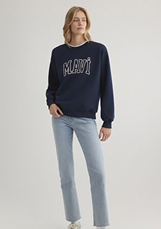 Mavi Logo Baskılı Kapüşonlu Mavi Sweatshirt 1611192-70899