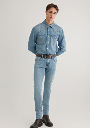 Robert Classic Denim Western Açık Mavi Jean Gömlek 0211454-89516