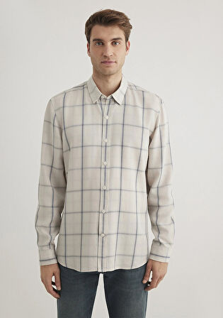 Kareli Ekru Tencel TM Liyosel Gömlek 0211447-89583