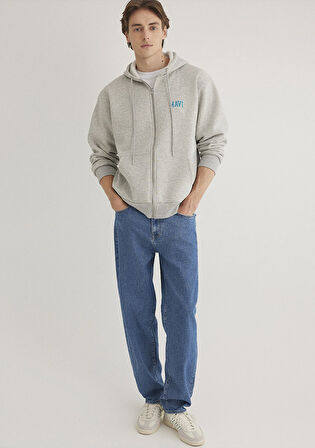 Mavi Logo Baskılı Kapüşonlu Gri Sweatshirt 0611715-80196