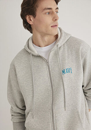 Mavi Logo Baskılı Kapüşonlu Gri Sweatshirt 0611715-80196
