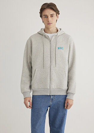 Mavi Logo Baskılı Kapüşonlu Gri Sweatshirt 0611715-80196