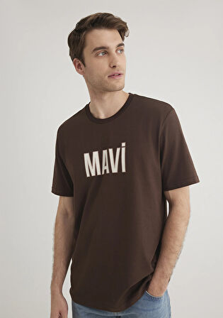 Mavi Logo Baskılı Kahverengi Tişört 066842-88067