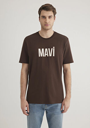 Mavi Logo Baskılı Kahverengi Tişört 066842-88067