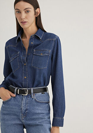 Angela Classic Denim Koyu Mavi Jean Gömlek 1210819-89252