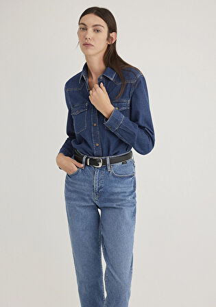 Angela Classic Denim Koyu Mavi Jean Gömlek 1210819-89252