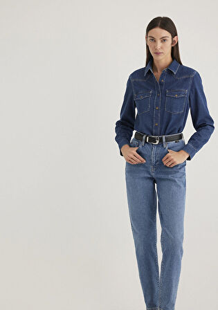 Angela Classic Denim Koyu Mavi Jean Gömlek 1210819-89252