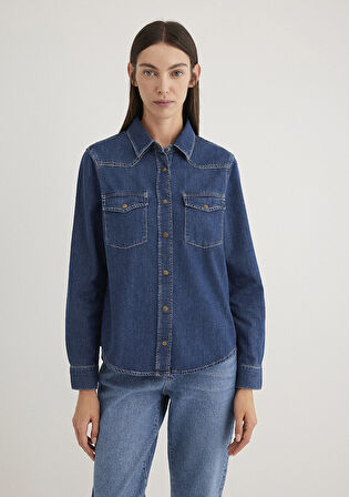 Angela Classic Denim Koyu Mavi Jean Gömlek 1210819-89252