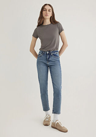 Cindy Gold Shape Puslu Indigo Mavisi Jean Pantolon 100277-89183