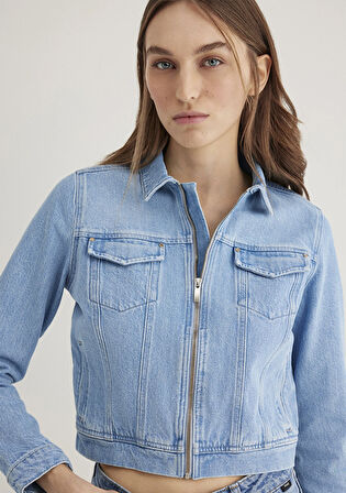Larina Gold Premium Buz Mavi Jean Ceket 1110643-89217