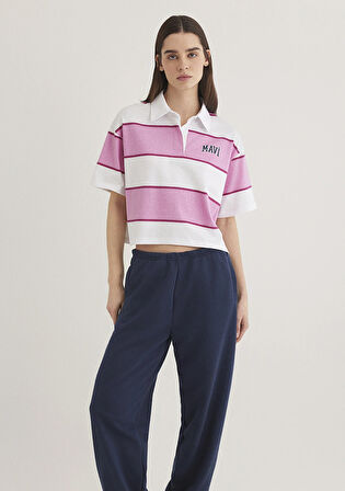 Mavi Logo Baskılı Pembe Çizgili Polo Tişört, 1613005-89359