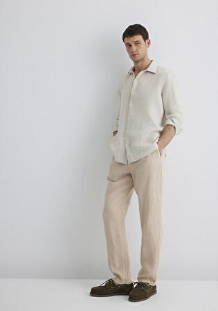 Bej Keten Pantolon 0010358-70004