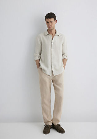 Bej Keten Pantolon 0010358-70004