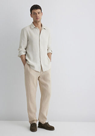 Bej Keten Pantolon 0010358-70004