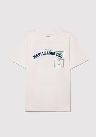 Mavi Baskılı Ekru Tişört 6610323-70057