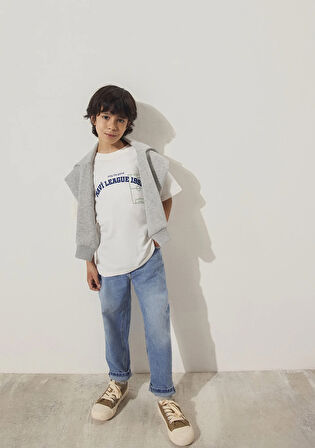 Mavi Baskılı Ekru Tişört 6610323-70057