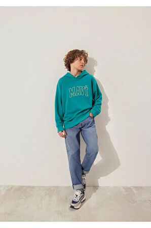 Logo Baskılı Kapüşonlu Yeşil Sweatshirt 6s10113-32449