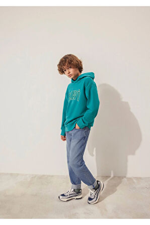 Logo Baskılı Kapüşonlu Yeşil Sweatshirt 6s10113-32449