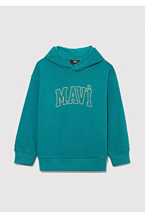 Logo Baskılı Kapüşonlu Yeşil Sweatshirt 6s10113-32449