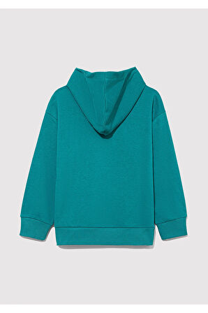 Logo Baskılı Kapüşonlu Yeşil Sweatshirt 6s10113-32449