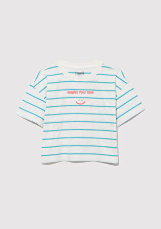 Baskılı Yeşil Çizgili Tişört 7610272-89543