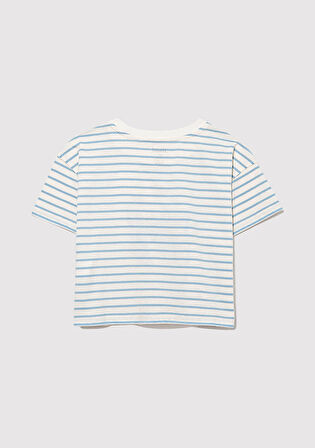 M Logo Baskılı Mavi Çizgili Ekru Tişört 7610285-83766