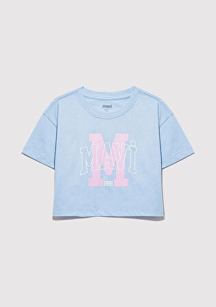 M Logo Baskılı Mavi Tişört 7610276-80213