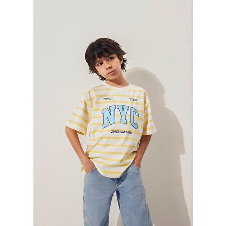 NYC BASKILI ÇİZGİLİ TİŞÖRT