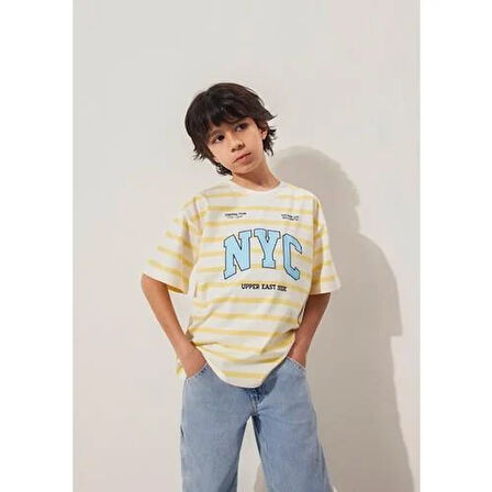 NYC BASKILI ÇİZGİLİ TİŞÖRT