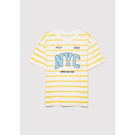 NYC BASKILI ÇİZGİLİ TİŞÖRT